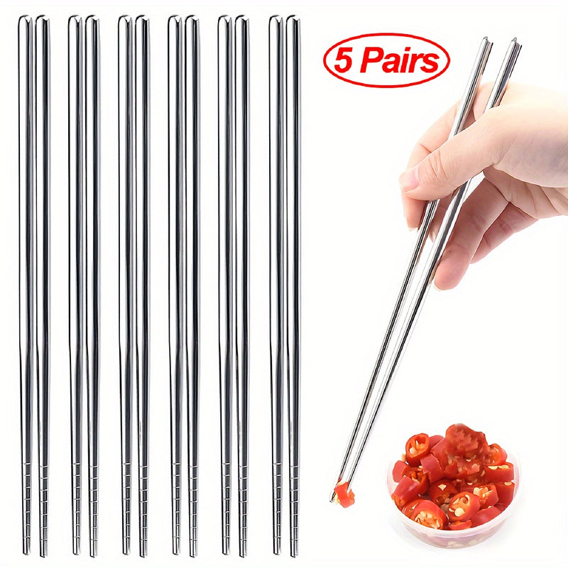 1/5 par de palillos de acero inoxidable, palillos antideslizantes para Sushi, palillos de Metal para comida japonesa y coreana, juego de cubiertos de cocina
