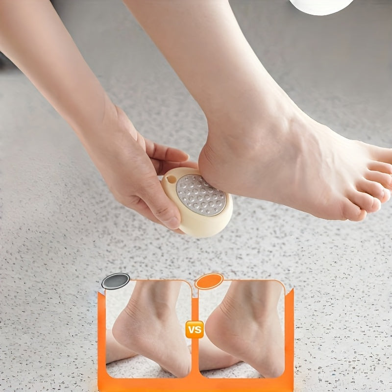 Limpia de acero inoxidable de doble cara y herramienta de cuidado de luz muerta beige - Mango ergonómico antideslizante, exfoliador portátil de pies y manos con cabezas intercambiables para áreas duras, manchas, - Cuidado de pedicura y manicura sin bater