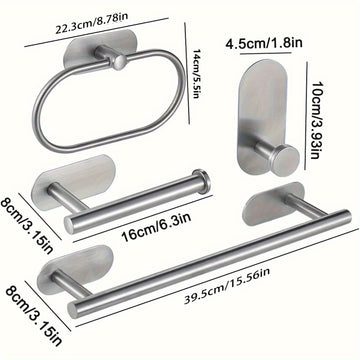 Juego de 4 piezas de accesorios para baño de acero inoxidable, portarrollos de papel higiénico y toallero montados en la pared, resistentes al óxido, sin necesidad de taladrar, fácil instalación, diseño moderno y elegante para baños contemporáneos