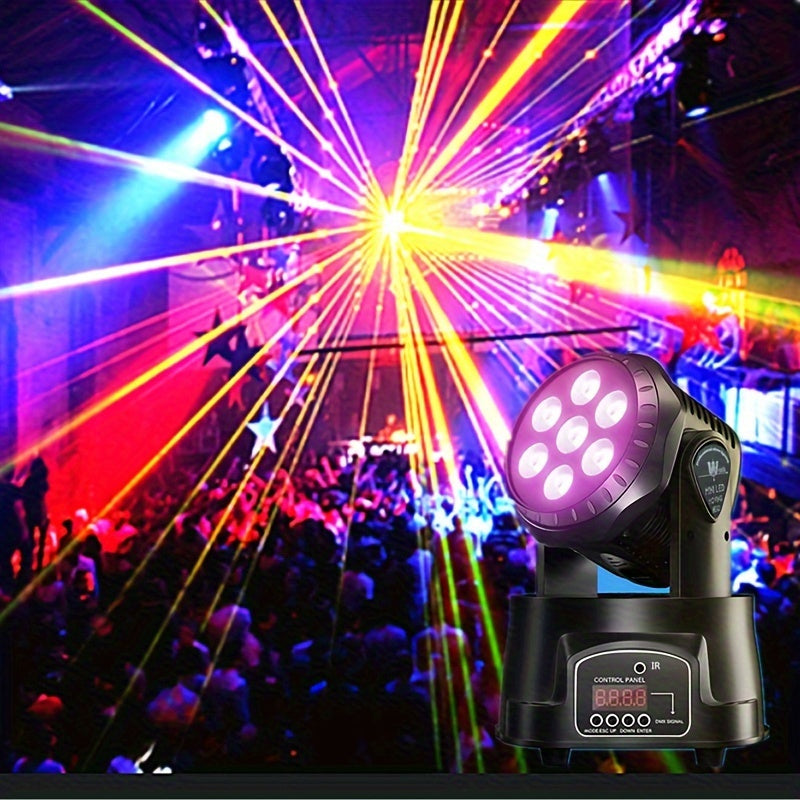 Mini Luz DJ RGBW 7x8W con Activación por Sonido, Control DMX - Ideal para Fiestas, Clubes, Conciertos, Bodas, Eventos de Discoteca - Negro, Efectos de Iluminación de Discoteca|Mejorador de Ambiente de Club|Función de Pantalla Digital, Accesorios de DJ