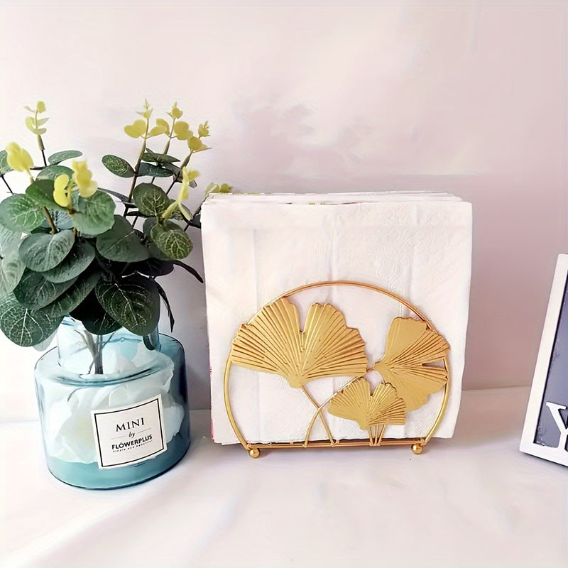 1 Pieza Porta Servilletas Elegante Dorado - Dispensador de Toallas de Papel Multifuncional con Diseño de Hoja para Cafeterías, Hoteles y Mesas en Casa