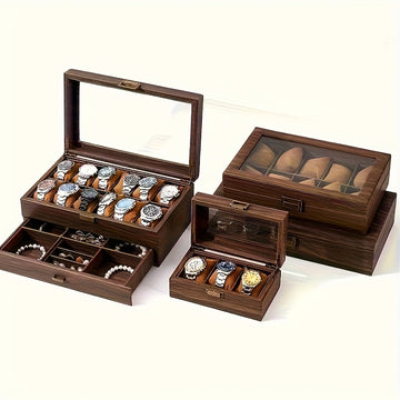 Organizador de relojes y joyas de lujo de 12 ranuras con tapa de vidrio - Almacenamiento de doble capa para relojes, anillos, gafas de moda - Ideal para hombres, mujeres, parejas - Regalo perfecto para bodas, cumpleaños, Pascua, Día del Padre - Resistent