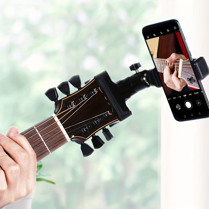 Soporte para Smartphone con Cabezal de Guitarra Giratorio 360° - Abrazadera Ajustable, Soporte para Transmisiones en Vivo y Grabación, Material PE Negro, Compatible con Escritorio y Uso con Trípode, Fotografía Móvil|Soporte Versátil para Smartphone|Mater