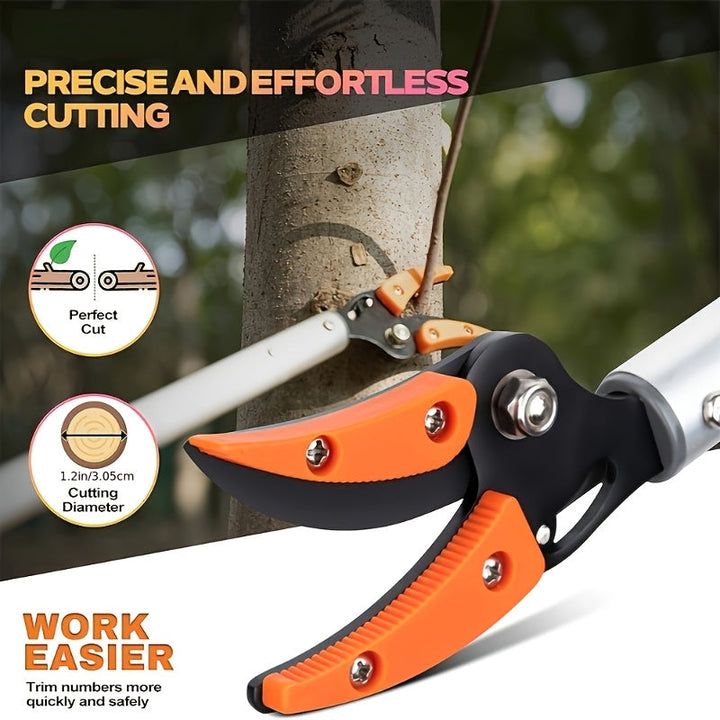 Sierras de Poda Duraderas de Acero Inoxidable con Mangos Ergonómicos Largos y Cuchillas Giratorias - Tijeras de Jardín Cómodas para la Agarre, Recolección de Frutas, Podado de Ramas - Herramienta Manual Robusta para Jardineros Casuales y Paisajistas Prof