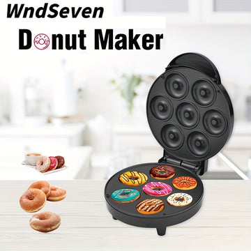 Máquina de hacer donas de 7 agujeros, mini máquina de hacer waffles - Control de temperatura inteligente, no desmontable para limpieza fácil, enchufe de EE. UU., perfecta para hacer donas y waffles, material de bakelita, fuente de alimentación de enchufe
