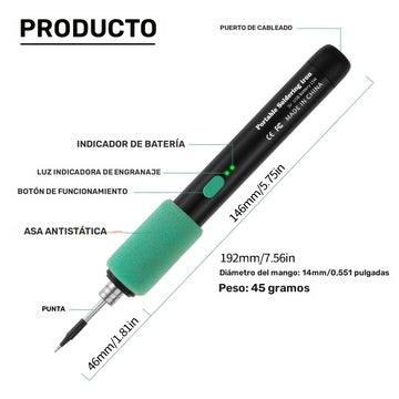 1pc Pluma de soldadura USB recargable, kit de herramienta de soldadura portátil de 15W con control de temperatura ajustable, agarre antideslizante, material de PVC, compatible con PCs e instrumentos eléctricos, batería de polímero de litio de 650mAh, no