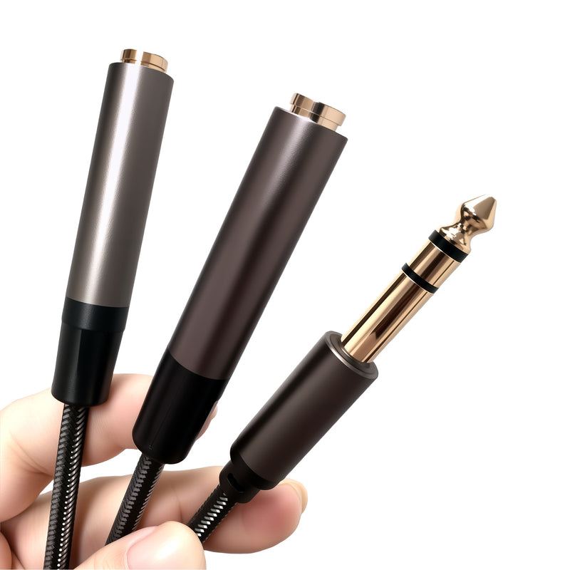 Divisor Estéreo TRS de 6.35 mm, Cable Divisor para Micrófono y Auriculares 1 a 2, Conector Macho TRS de 1/4 Pulgada a Hembra Doble, Extensión con Enchufe Chapado en Oro para Mezclador de Guitarra y Altavoz