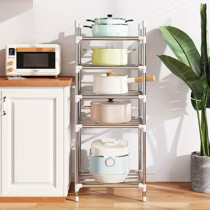 Estantería de Acero Inoxidable para Ollas Multinivel Resistente - Organizador de Cocina Contemporáneo con Diseño Móvil para Ollas, Sartenes y Utensilios - Estante de Pie Ahorrador de Espacio para Hogares Modernos, Almacenamiento de Utensilios | Diseño Co