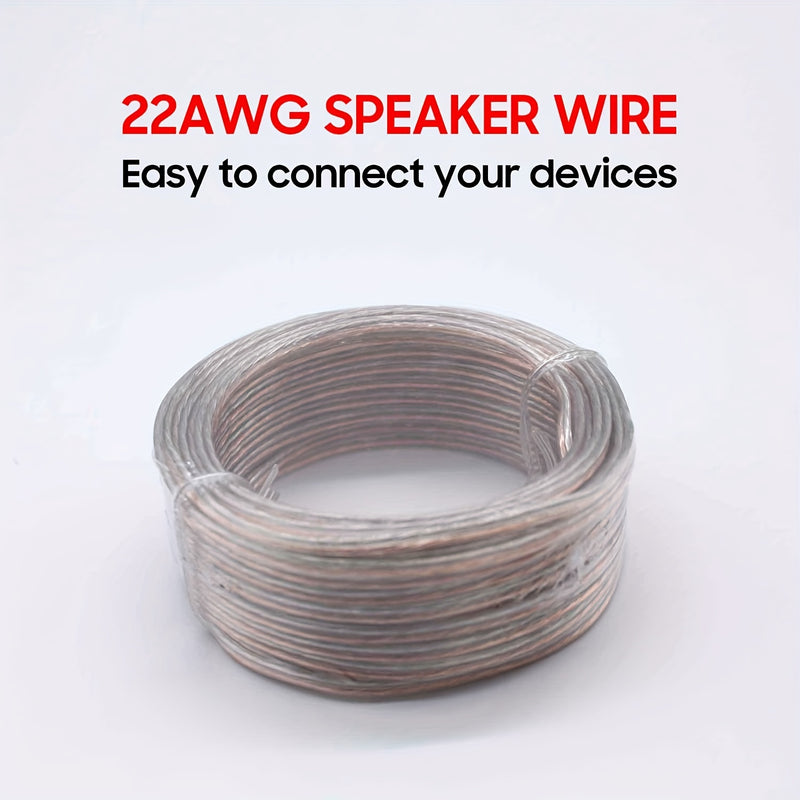 [Cable de Bocina Transparente 22 AWG] Cable de Bocina Transparente 22 AWG - 1 Rollo de 50 FT/100 FT/328 FT, Adecuado para Sistemas de Sonido Estéreo, Bocinas de Cine en Casa, Sonido Envolvente y Radios