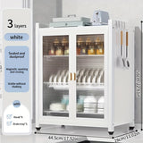 Gabinete de cocina metálico para platos con 4 ganchos, escurridor de doble puerta multifuncional resistente al polvo con bandeja de goteo, almacenamiento portátil para secar platos y ahorrar espacio, organización de cocina - Blanco