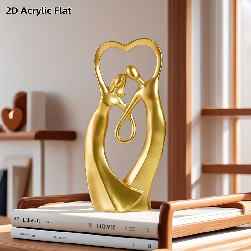 1 pieza, estatua de pareja dorada plana de acrílico, adorno, regalo de boda, decoración del hogar, dormitorio, ideal para enamorados, con base ovalada de acrílico, 2D plana