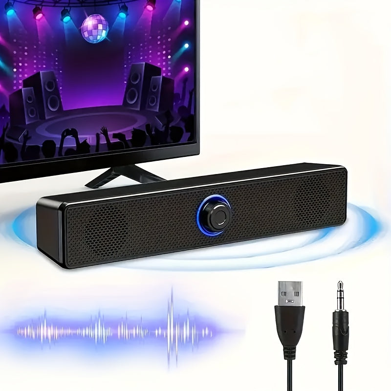 Barra de sonido portátil HIFI para cine en casa, altavoz con cable, subwoofer USB con graves estéreo, compatible con computadora, TV y teléfono