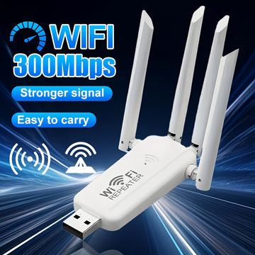 OEKE- Cuatro antenas USB repetidor inalámbrico - Extensor de señal de larga distancia con antenas dobles para cobertura completa de la casa
