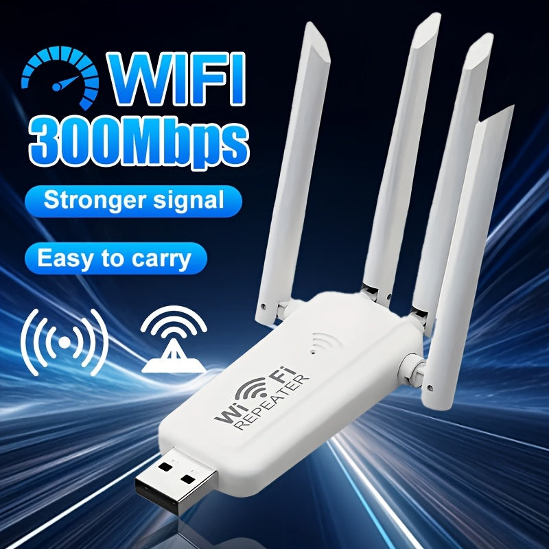 OEKE- Cuatro antenas USB repetidor inalámbrico - Extensor de señal de larga distancia con antenas dobles para cobertura completa de la casa