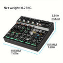 tyinneran Mezclador de audio inalámbrico profesional de 6 canales USB, reverberación de 256 ohmios, alimentación fantasma de 48V, bajo profundo, sonido de alta fidelidad, con control de tempo integrado y control de reproducción para grabación de estudio