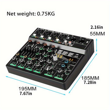 tyinneran Mezclador de audio inalámbrico profesional de 6 canales USB, reverberación de 256 ohmios, alimentación fantasma de 48V, bajo profundo, sonido de alta fidelidad, con control de tempo integrado y control de reproducción para grabación de estudio