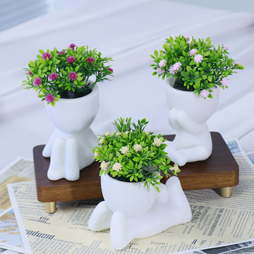 3 piezas de flores artificiales, plantas simuladas en forma de estrellas, maceta blanca de plástico, decoración para escritorio, sala de estar u oficina, estilo nórdico moderno, sin mantenimiento, regalo ideal para entrada, balcón o ventana