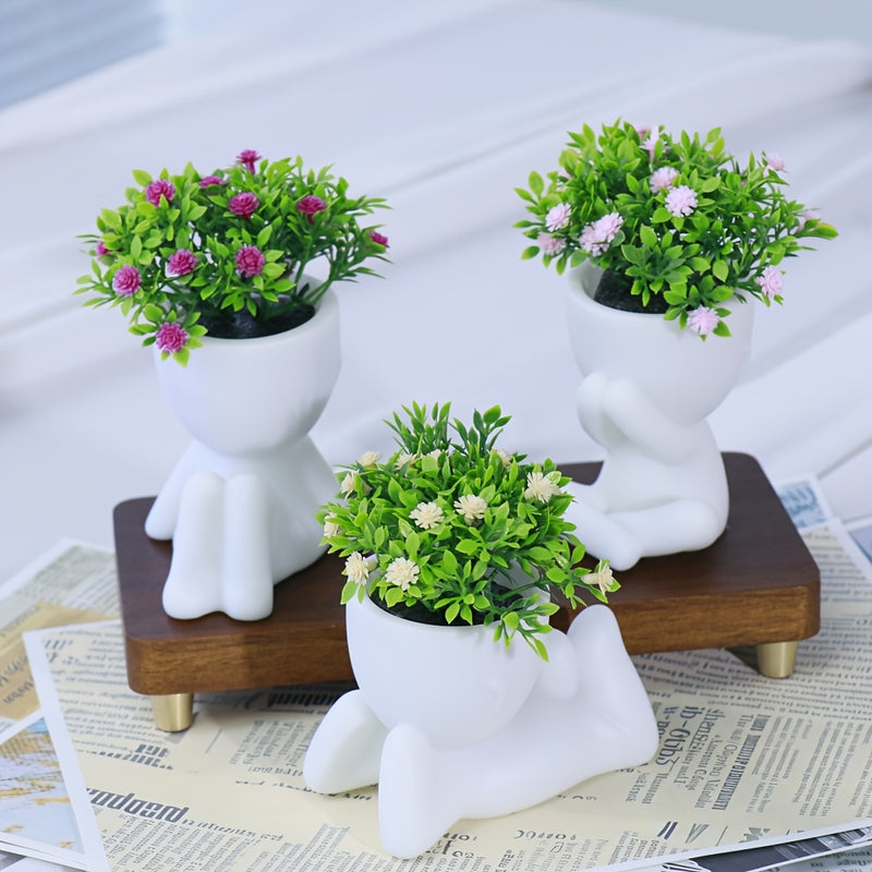 3 piezas de flores artificiales, plantas simuladas en forma de estrellas, maceta blanca de plástico, decoración para escritorio, sala de estar u oficina, estilo nórdico moderno, sin mantenimiento, regalo ideal para entrada, balcón o ventana