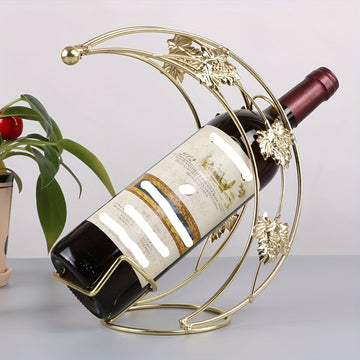 Soporte de vino de media luna decorativo, material de hierro con portavasos, diseño de pequeña barca de luna, accesorio elegante para bar de casa