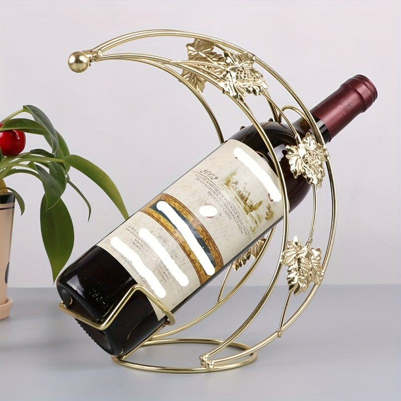 Soporte de vino de media luna decorativo, material de hierro con portavasos, diseño de pequeña barca de luna, accesorio elegante para bar de casa