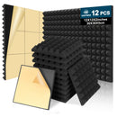 Paneles de Absorción de Sonido Autoadhesivos Negros de Alta Densidad Ignífugos de 12 Piezas 30*30*5 cm Adecuados para Salas de Mezcla, Estudios de Grabación de Vídeo, Estudios Vocales, Salas de Transmisión en Vivo, Cines, Paneles Acústicos, Tableros de E
