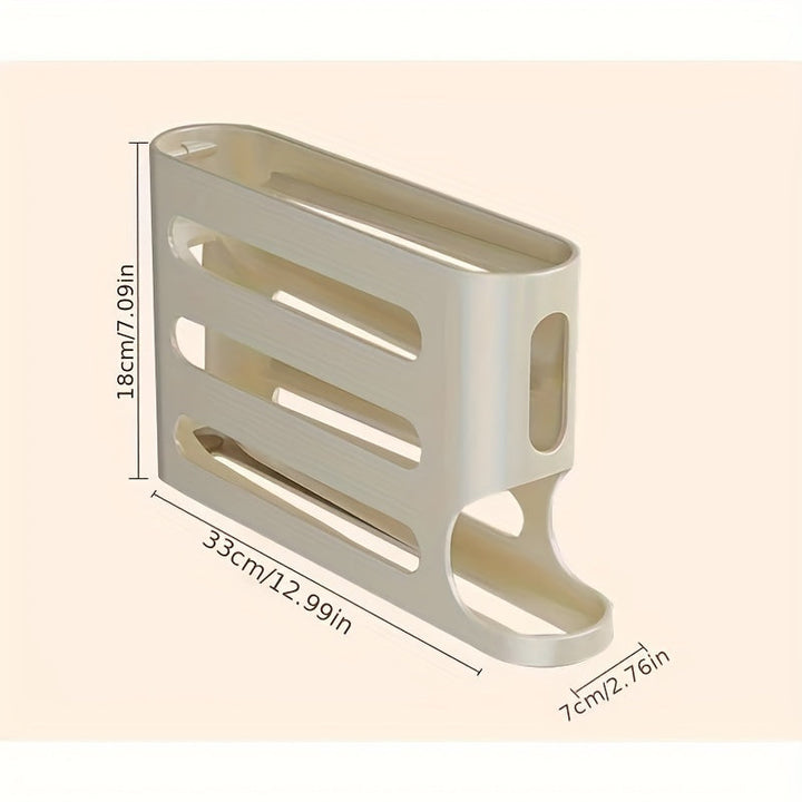 Caja de Almacenamiento de Huevos de 4 Niveles con Deslizamiento - Gran Capacidad, Diseño Automático para Puerta Lateral de Refrigerador - Plástico Duradero, Organizador de Cocina Seguro para Alimentos
