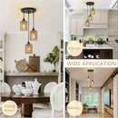 Candelabro de 3 luces estilo bohemio - Sombrilla de ratán tejida a mano, base E27, perfecto para comedor de granja, isla de cocina, sala de estar y decoración de dormitorio (luz no incluida) - Montaje semienterrado, montaje regular