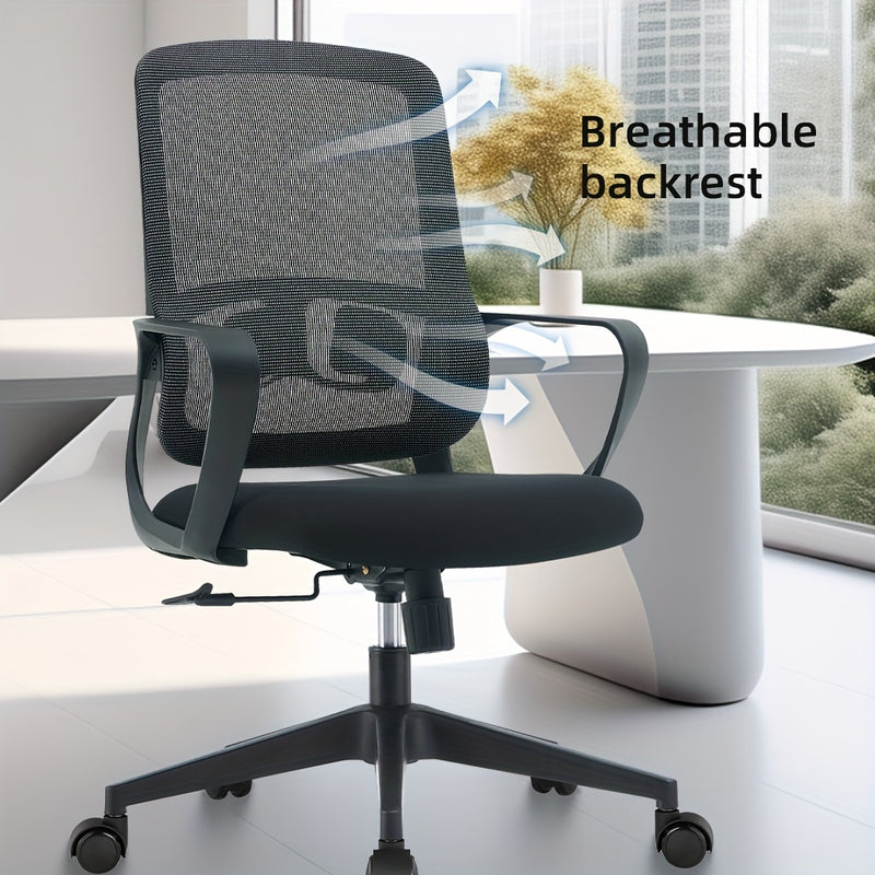 Silla ergonómica para oficina en casa con soporte lumbar, asiento y reclinación ajustables, estructura de nailon, reclinación manual, función de balanceo - Silla de trabajo giratoria con respaldo sólido y funcionamiento no eléctrico.
