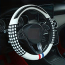 Funda de Volante de Cuero PU con Anillo Interior - Diseño de Agarre con Puntos Rojos y Negros, Protección Cómoda y Elegante para Todas las Estaciones, Compatible con la Mayoría de los Coches (161-252mm)