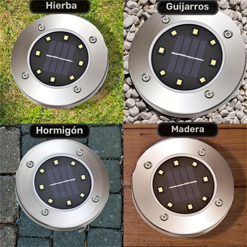 12PCS Luces de jardín solares - Luminaria LED eficiente en energía con sensor de luz, montaje semi-hundido, pantalla de lámpara de acero inoxidable pulido, cuerpo de ABS, fixture decorada con cristal desmontable, base de bombilla B15d, batería de níquel
