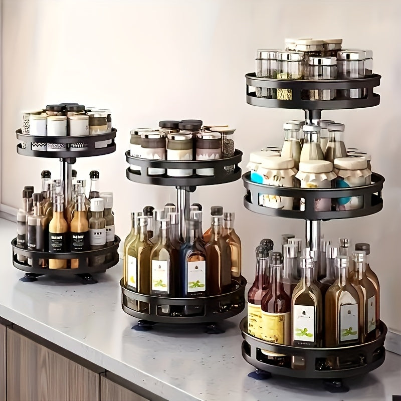 Organizador de cocina giratorio de 360 grados - estante para condimentos metálico con contenedor de almacenamiento, adecuado para especias, champán, etc