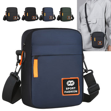 Bolso cuadrado neutro, textura sencilla, bolso de tela Oxford ligero, bolso de hombro único, bolso cruzado con cremallera multicapa para hombres [dirección aleatoria del tirón]