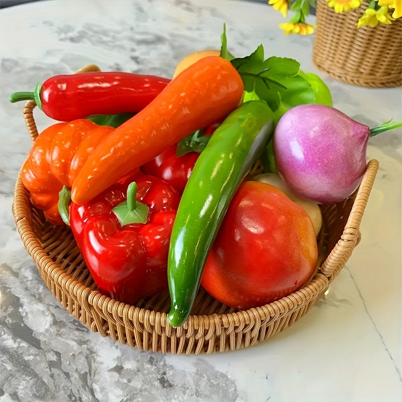 Juego de 12 Piezas de Frutas y Verduras Realistas, Tomates Artificiales, Pepinos, Calabazas, Zanahorias, Berenjenas, Adornos para Exhibición en Tienda o Hogar, Decoración de Mesa de Cocina y Gabinete con Fruta y Verdura