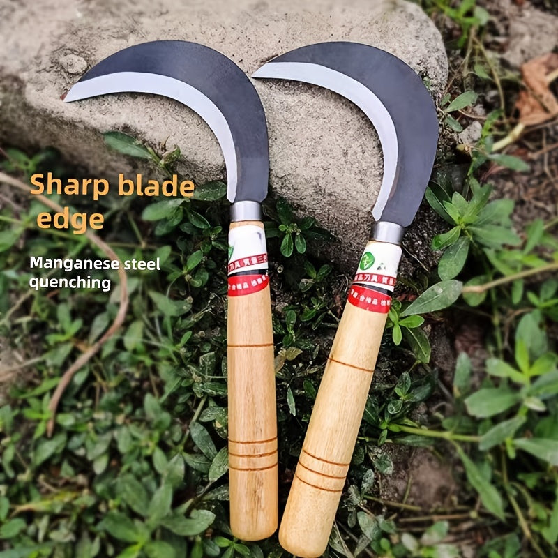 2 piezas de segador de madera con mango cómodo, afilado y duradero, hoja de metal, acero aleado duradero - Adecuado para el cuidado de césped, exteriores, corte de césped y corte de cuerda, herramienta esencial para jardinería