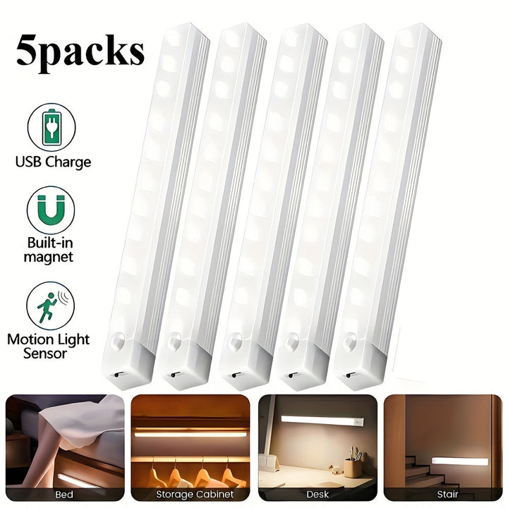 Luces Nocturnas LED Recargables por USB con Sensor de Movimiento - Iluminación Inalámbrica para Armarios Bajo Encimera - Magnético y Adhesivo de 5V para Pasillos, Cocina, Escaleras, Decoración del Hogar