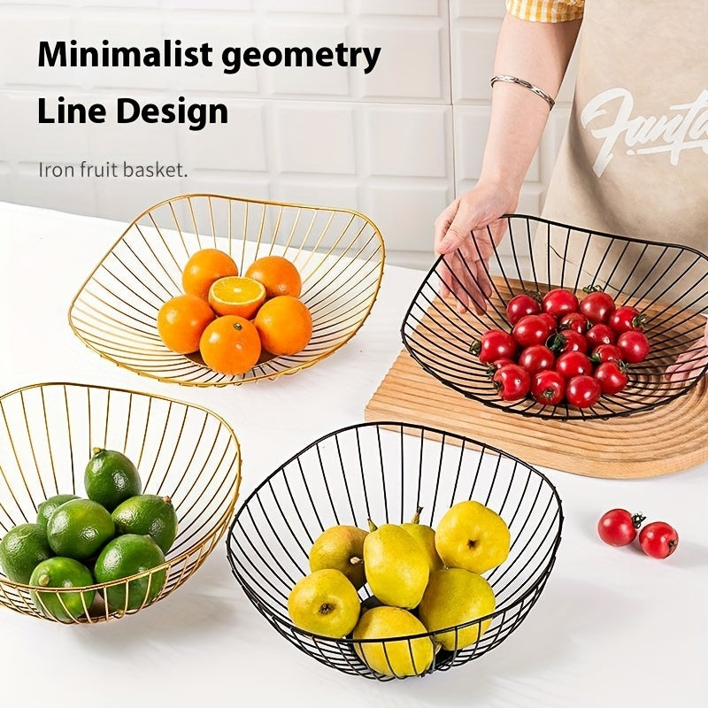 1pc Cesta de Frutas de Alambre Metálico Dorado – Resistente al Óxido, Diseño de Malla Creativa Antigoteo para Decoración de Cocina y Sala de Estar, Ideal para Almacenar Frutas