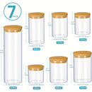 Tarros de Vidrio para Almacenamiento de Comida, Set de 7 Contenedores con Tapas Herméticas de Madera y Bambú para Pasta, Galletas, Frutos Secos, Granos de Café, Cereales, Tarros de Vidrio para Cocina, Organización del Despensa, Libre de BPA