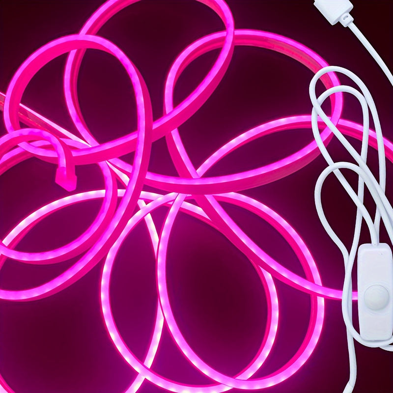 Tira de luz LED de neón rosa de 5V de 1m-5m/3,28ft-16,4ft con control de botón de 3 modos, alimentado por USB Luces de cuerda de PVC flexibles para oficina, dormitorio, habitación, salón, decoración de fiesta de juegos, DIY, perfecto para regalos de Navi