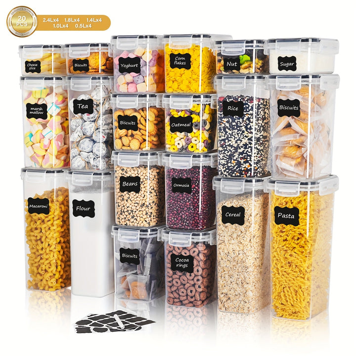 5/10/15/20/30 Paquete de recipientes herméticos para almacenamiento de alimentos - Botes de plástico sin BPA para cereales, harina, avena - Aptos para lavavajillas, incluye etiquetas y rotulador, manual, forma rectangular, no necesita electricidad