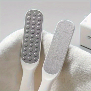 1 pieza, eliminador de pies de doble cara y exfoliador de luz muerta beige para pies suaves, uso manual no eléctrico, herramienta de cuidado de pies de plástico sin fragancia con mango ergonómico, exfoliador de pies, diseño elegante, plástico duradero.