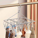 1pc Estante de Secado de Calcetines de Acero Inoxidable con Múltiples Clips - Gancho Giratorio a Prueba de Viento, Perfecto para Calcetines, Sujetadores y Ropa Interior - Accesorio Esencial para la Lavandería
