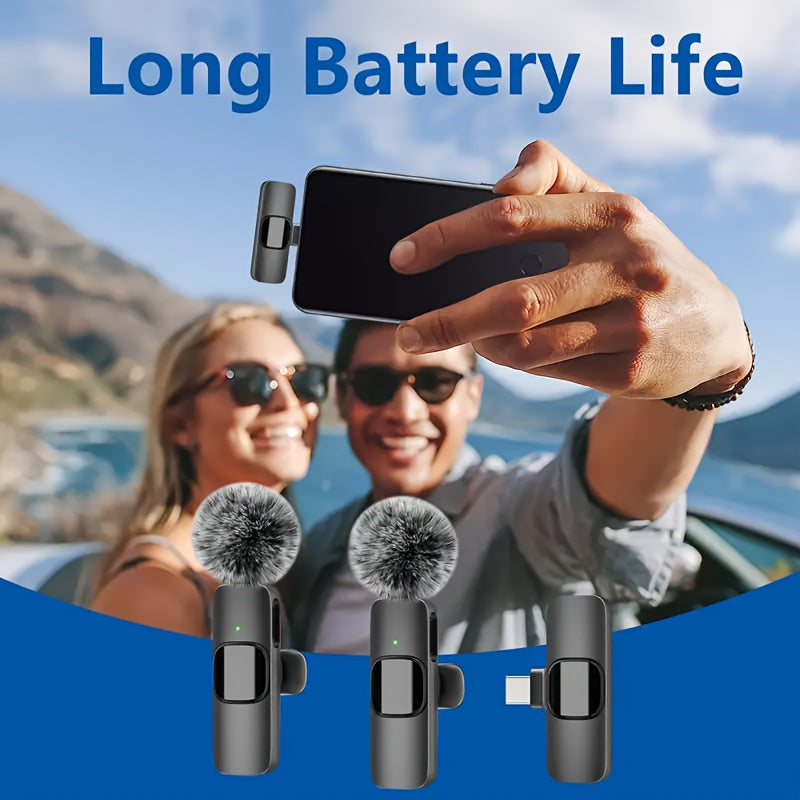 Sistema de micrófono lavalier clip-on inalámbrico, omnidireccional, con USB-C, grabación de un solo clic, carga USB, con batería de polímero de litio recargable, adecuado para transmisiones en vivo y conferencias de video.