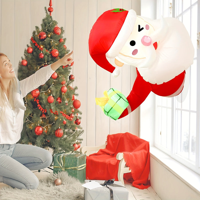 Decoración Inflable de Santa Claus Juguetón para Ventana - Adorno Navideño para Jardín Exterior, Enchufe de 110V, Nylon, Decoraciones Navideñas Inflables