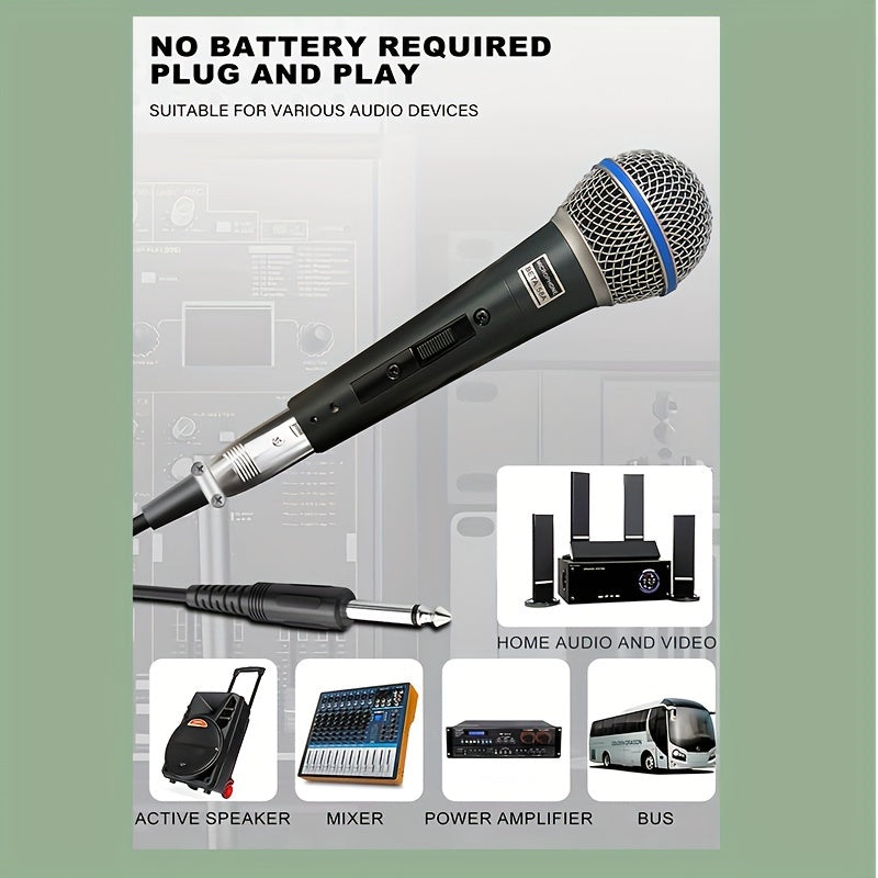 Micrófono Dinámico Profesional BETA58A con Interruptor - Portátil, Acabado Antioxidante para Canto en Escenario, Karaoke y Grabación - Cable XLR de 6.35mm Incluido
