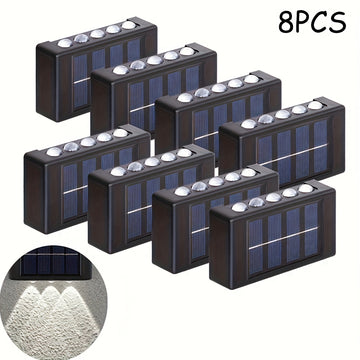 6/8/10pcs Luces de pared de LED alimentadas por energía solar, decoración de pared exterior IP44 con brillo cálido amarillo, ideal para hogar, jardín, valla, patio - Montaje semi empotrado, carcasa de plástico, batería de níquel cargada por energía solar