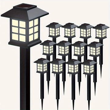 Conjunto de 12 Luces Solares LED para Jardín, Iluminación Exterior con Temporizador Automático, Diseño Pequeña Casa para Patio, Césped y Entrada, Resistentes al Clima y Eficientes en Energía, Iluminación Paisajística | Luces Decorativas para Jardín | LED