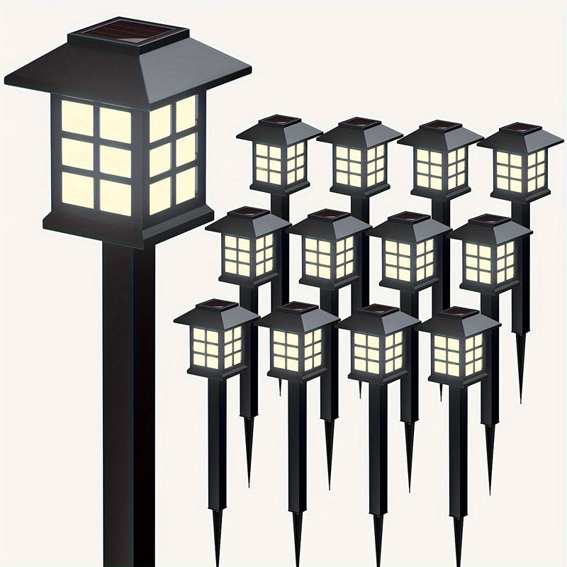 Conjunto de 12 Luces Solares LED para Jardín, Iluminación Exterior con Temporizador Automático, Diseño Pequeña Casa para Patio, Césped y Entrada, Resistentes al Clima y Eficientes en Energía, Iluminación Paisajística | Luces Decorativas para Jardín | LED