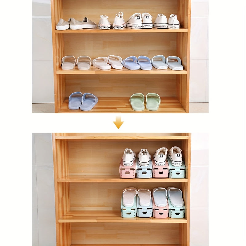 12 piezas de organizadores de zapatos de plástico ajustables, práctico organizador multiusos para entrada, sala, dormitorio, baño, hogar y residencia estudiantil - Blanco