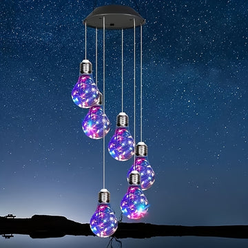 Luces solares LED para exteriores con campanas - Diseño de globo azul y púrpura vibrante, cable de cobre duradero, ideal para decoraciones navideñas en interiores y exteriores, jardín, terraza, fiestas, Acción de Gracias, Navidad, Halloween, Día de San V