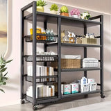 Carrito de almacenamiento industrial de metal con ruedas, organizador rodante de estantes abiertos de 4 niveles con cestas colgantes, unidad de estantería móvil multiusos para la organización de la cocina, la oficina y el hogar.